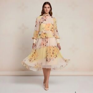 See By Chloe Floral Long Sleeve Dress - Yellow and Cream
